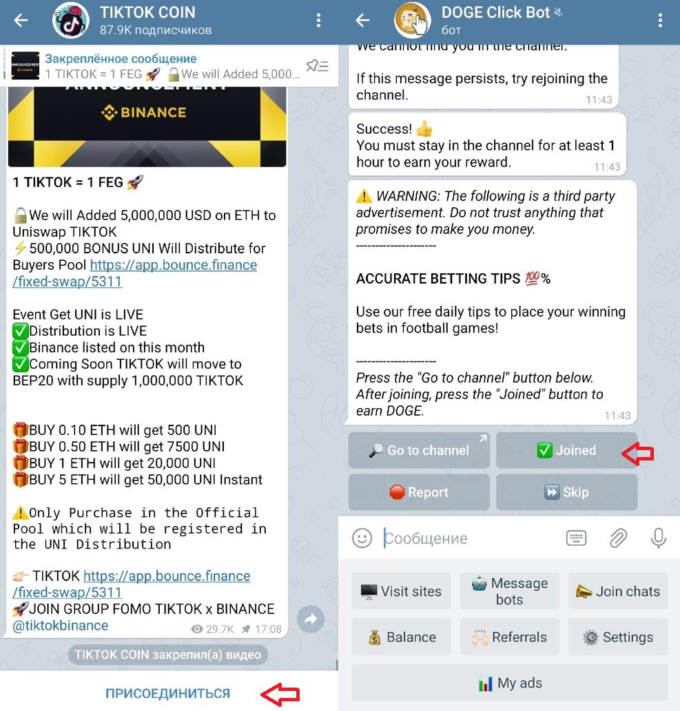Заработок Догикоинов в Телеграме с DOGE Click Bot