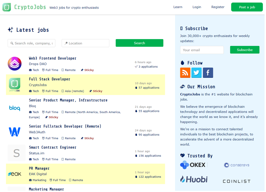 найти работу фрилансеру в Crypto Jobs